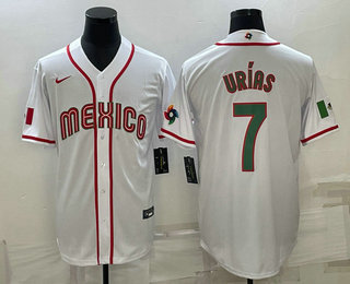 Mens Mexico Baseball #7 Julio Urias 2023 White Blue World Baseball Classic Stitched Jerseys